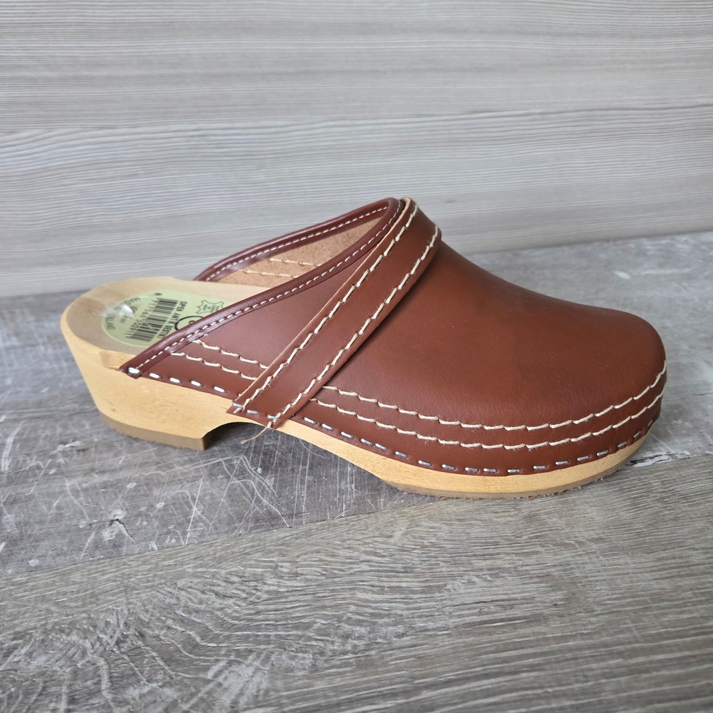 Simson Dutch Artisan Clogs Women 39 Brown Leather Wood Made in Holland Folk